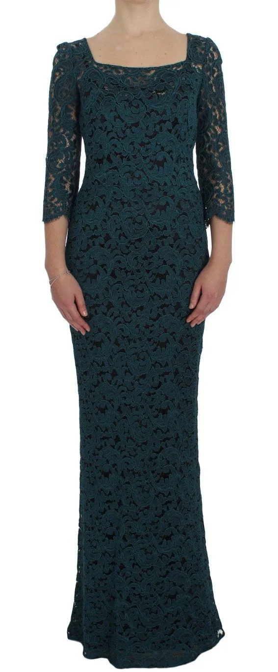 Blue Floral Lace Bodycon Maxi Ball Dress