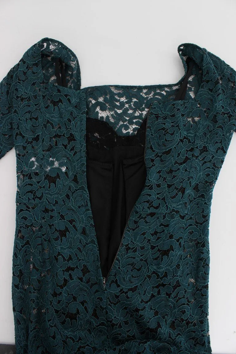 Blue Floral Lace Bodycon Maxi Ball Dress