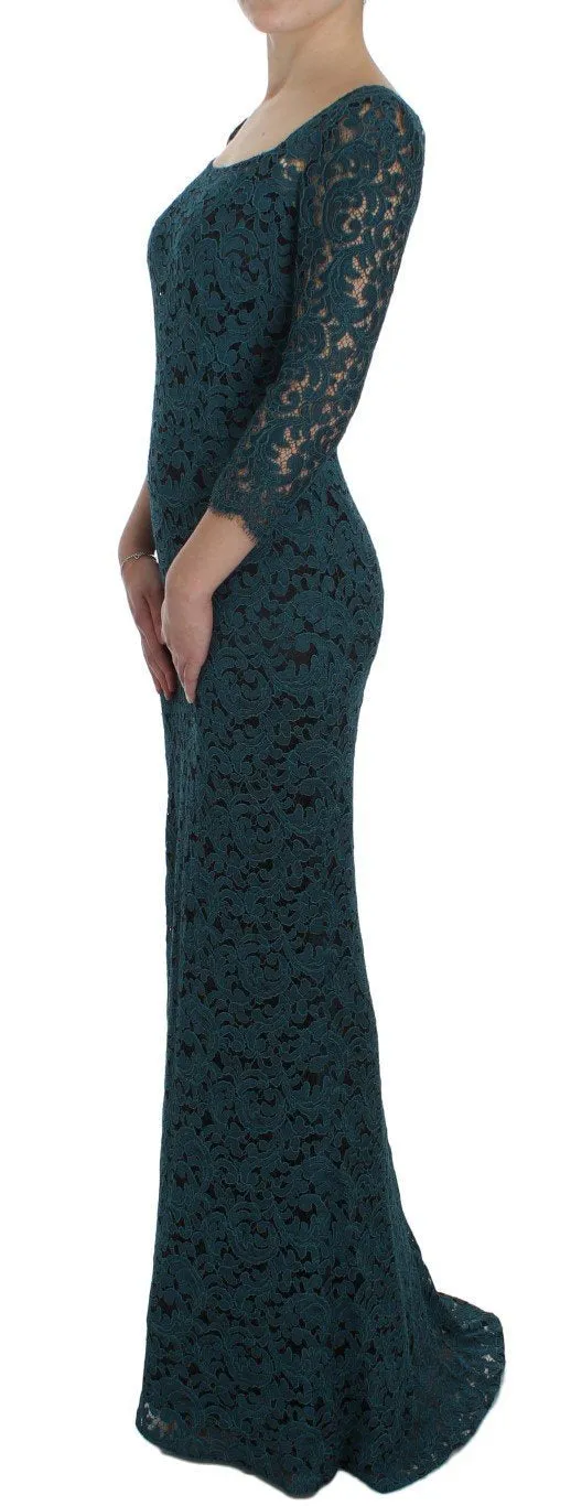 Blue Floral Lace Bodycon Maxi Ball Dress