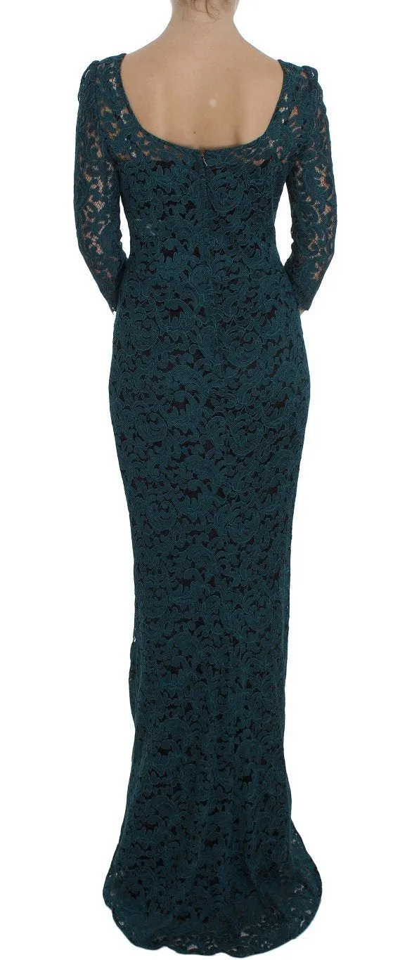 Blue Floral Lace Bodycon Maxi Ball Dress