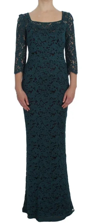Blue Floral Lace Bodycon Maxi Ball Dress