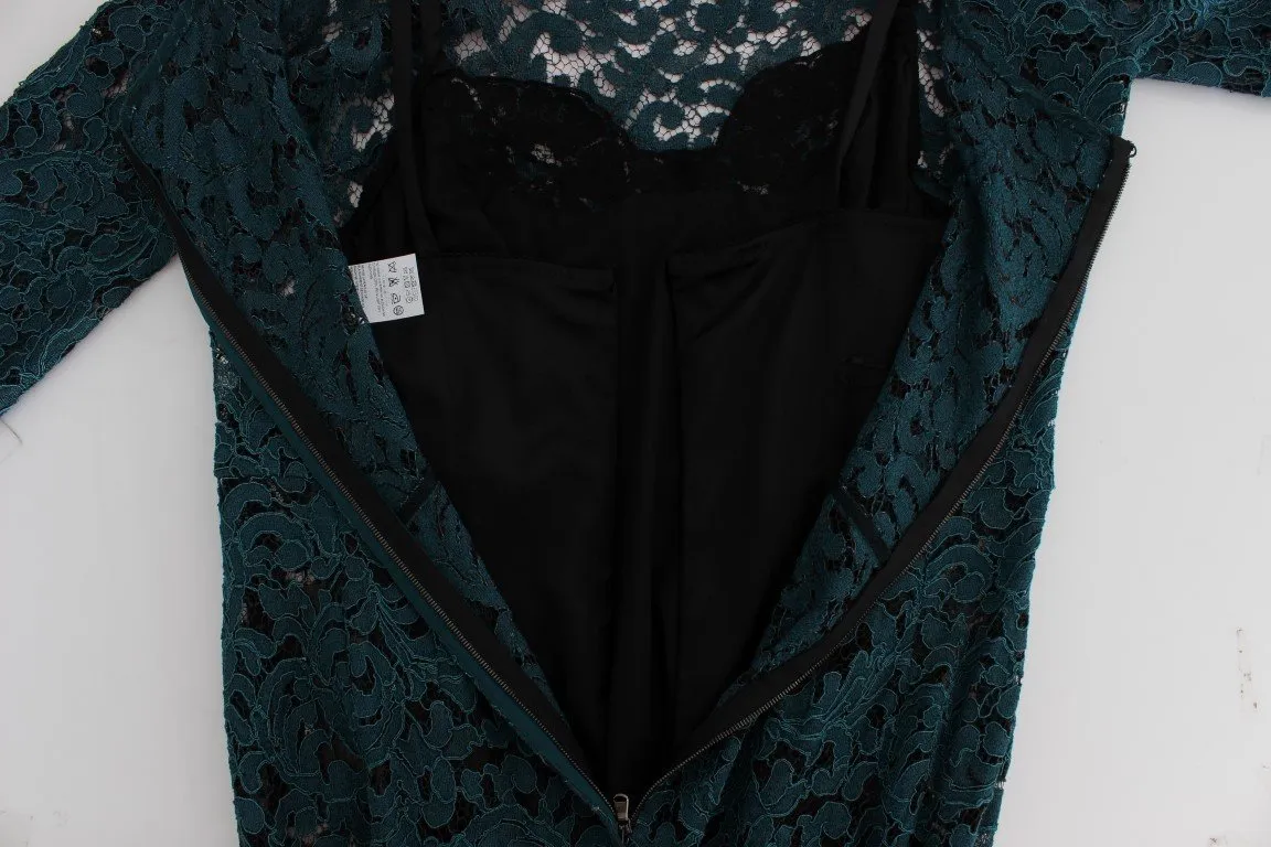 Blue Floral Lace Bodycon Maxi Ball Dress