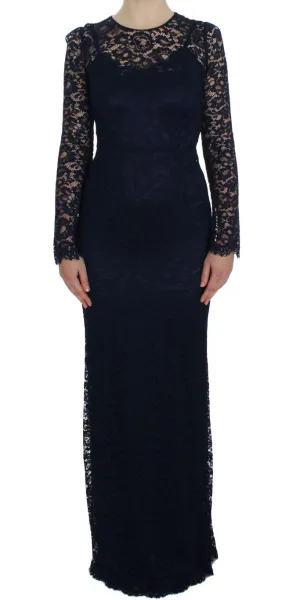 Blue Floral Lace Long Sleeve Sheath Dress