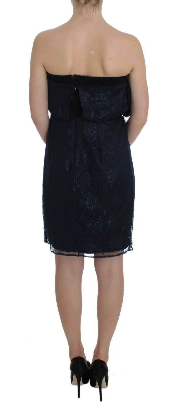 Blue Floral Lace Sleeveless Dress