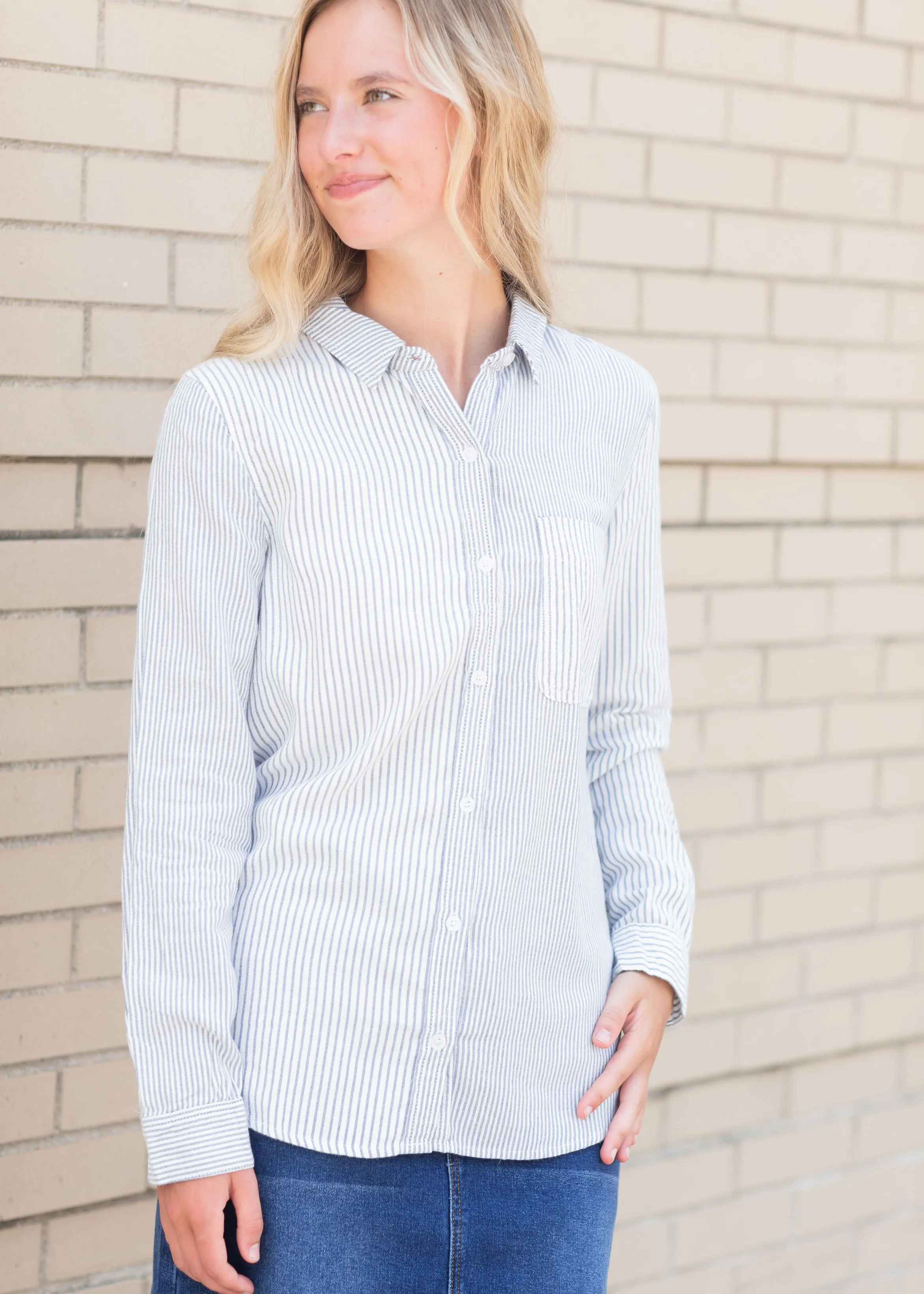 Blue   White Striped Long Sleeve Top - FINAL SALE