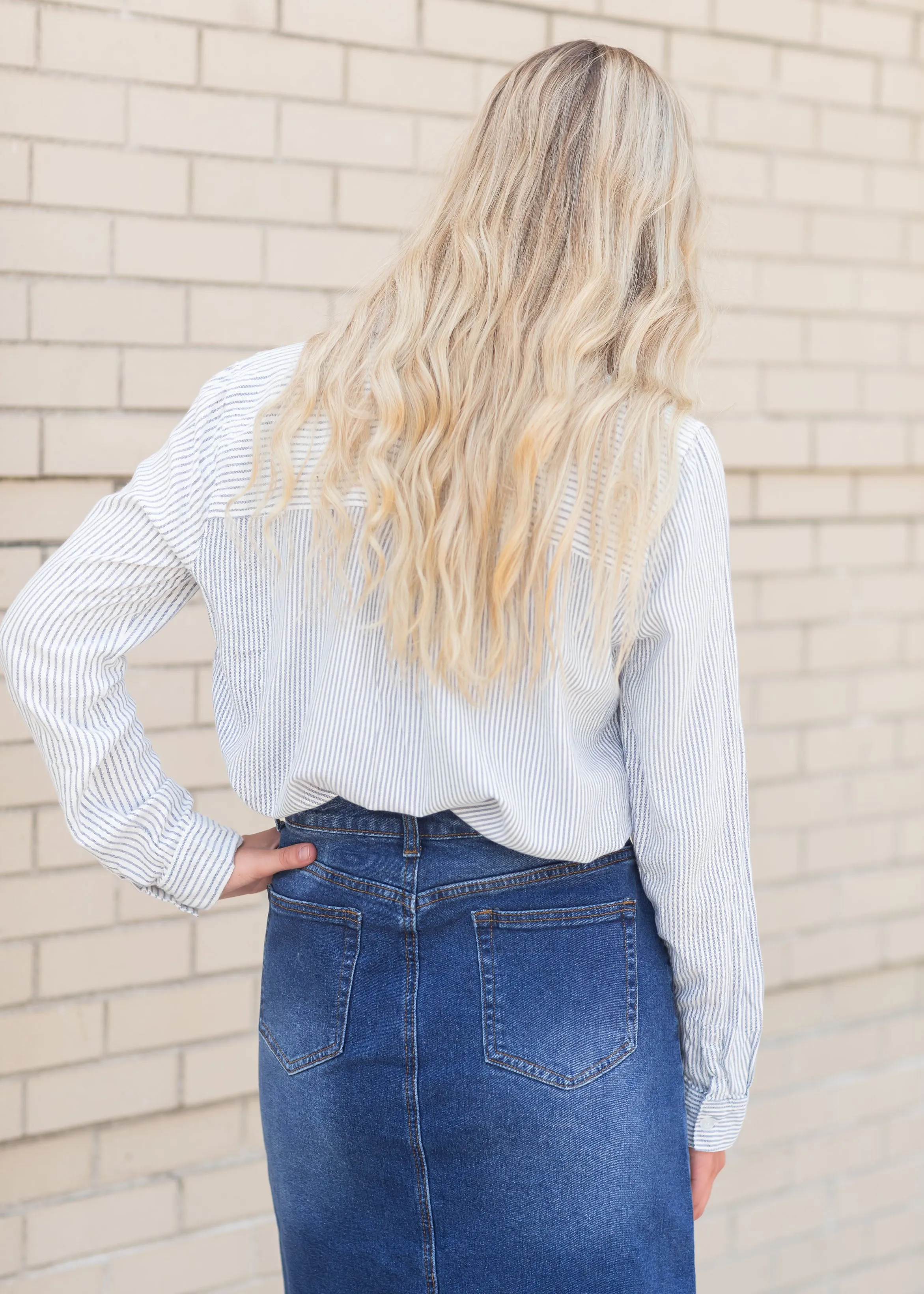 Blue   White Striped Long Sleeve Top - FINAL SALE