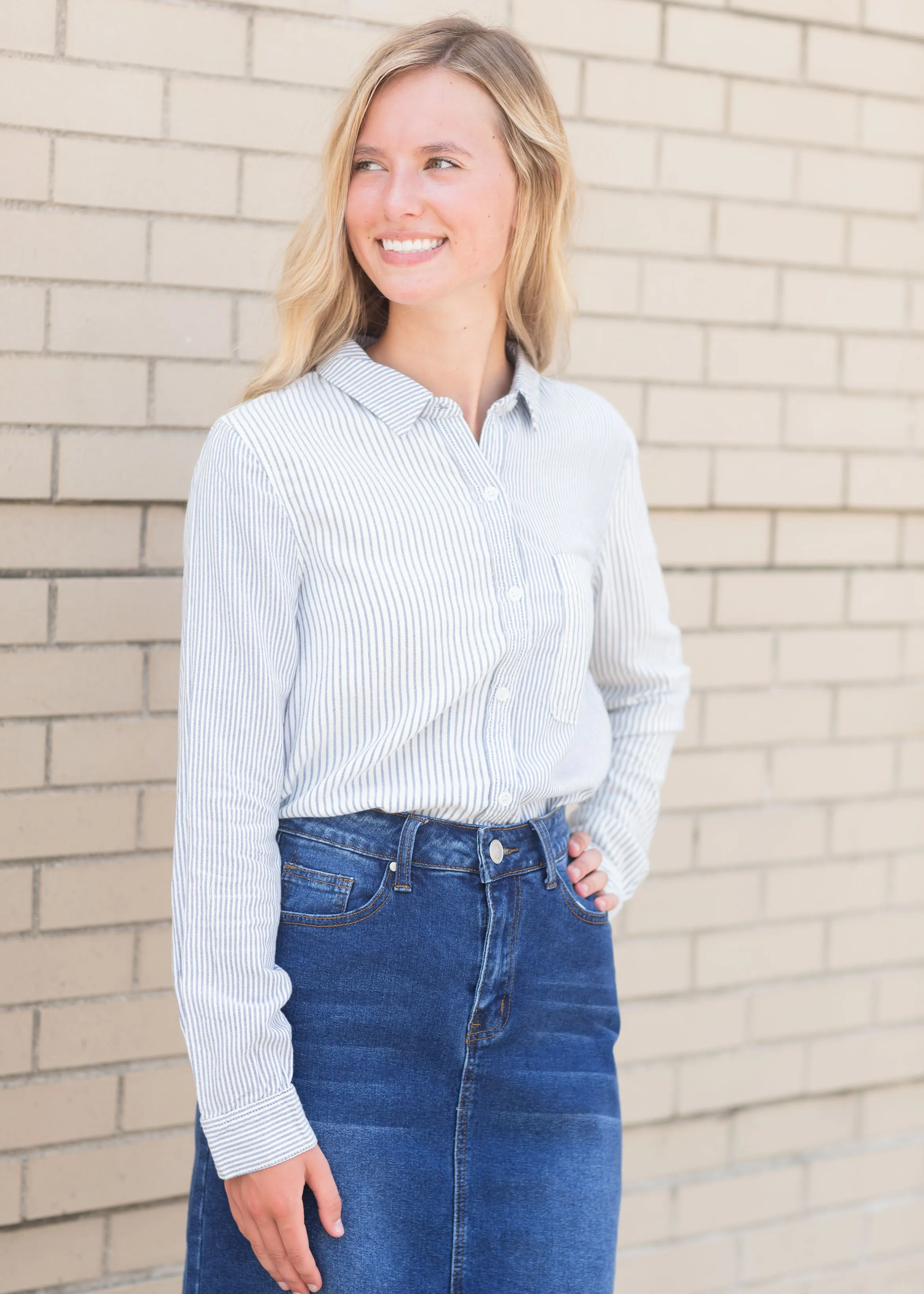 Blue   White Striped Long Sleeve Top - FINAL SALE