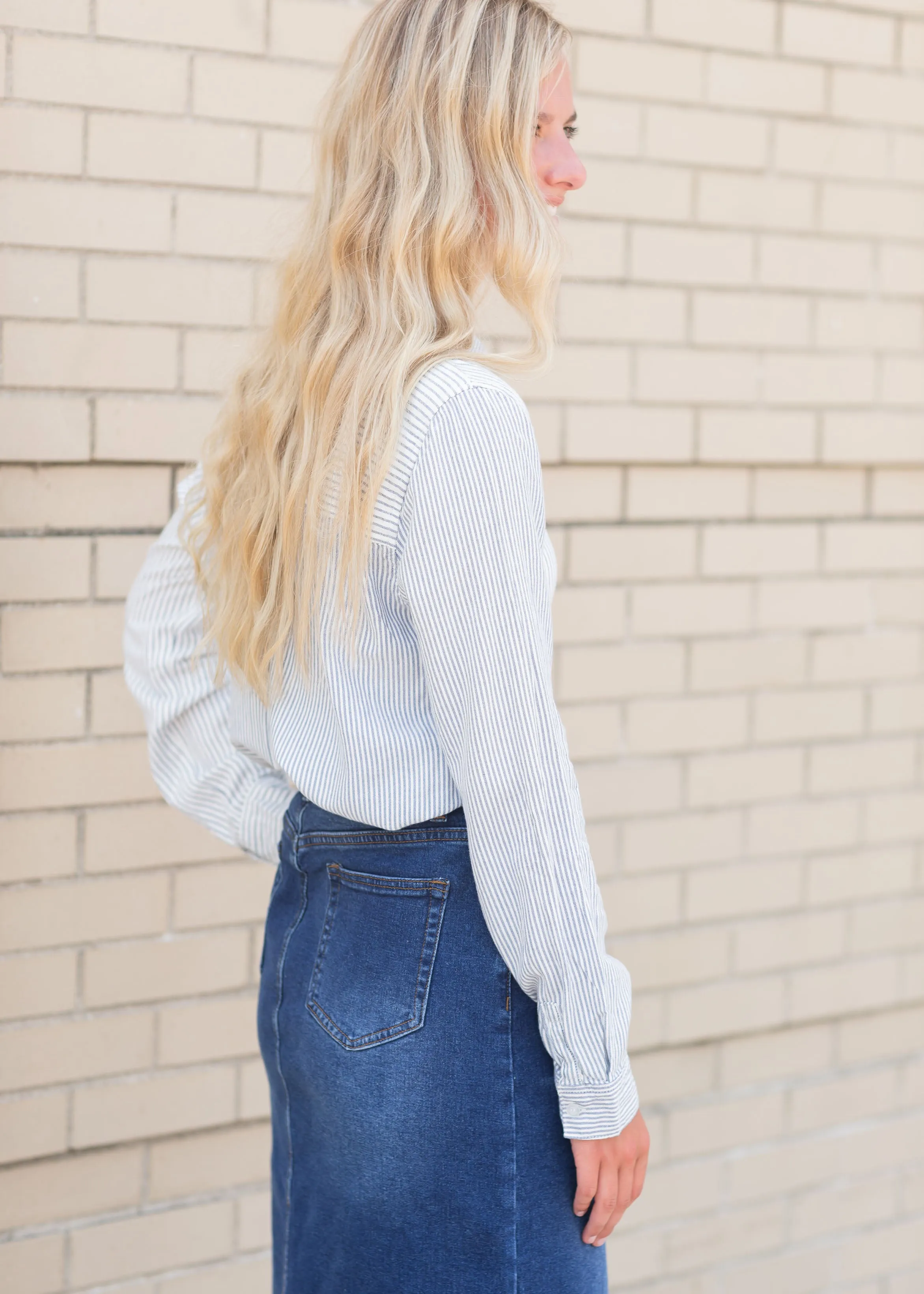 Blue   White Striped Long Sleeve Top - FINAL SALE