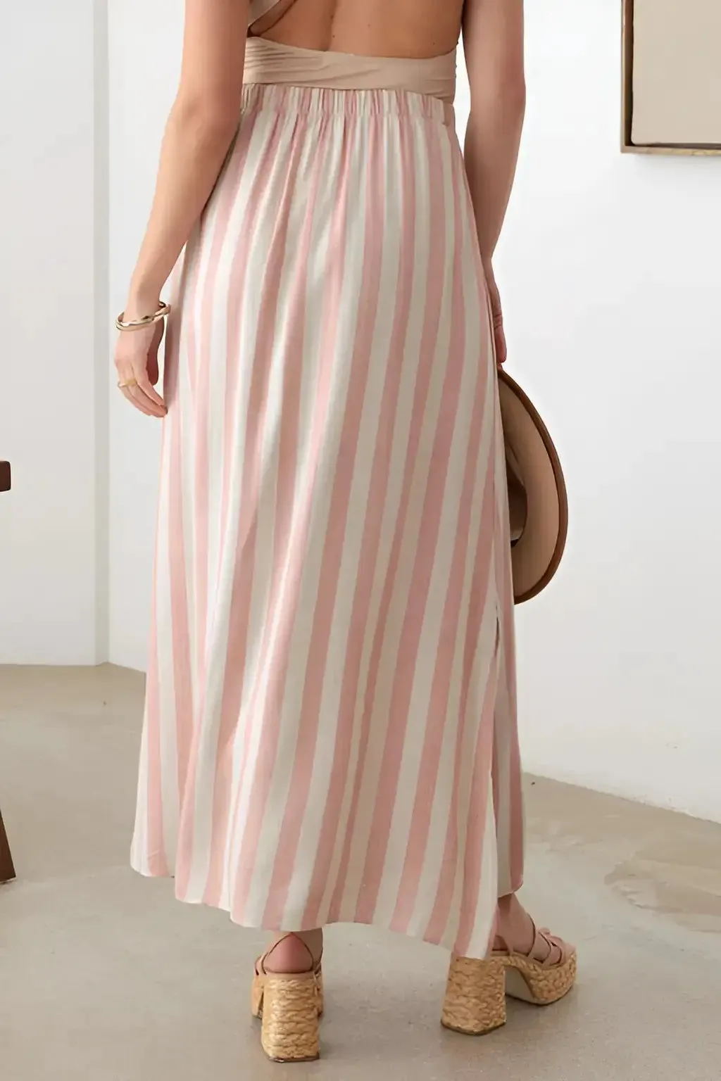 BOHO FRONT BUTTON STRIPE MAXI SKIRT