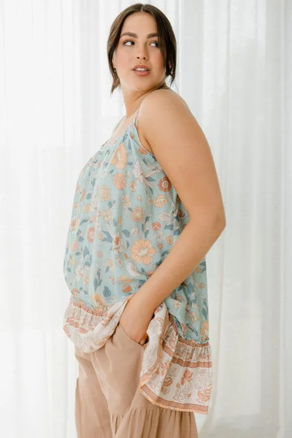 Bridie Printed Top - Sea Green