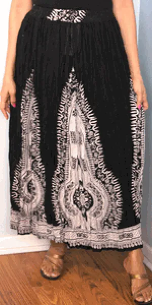 Broomstick Skirt ! Black and White Crinkle Rayon ! One Size, Fits Most ! Peasant Boho !!