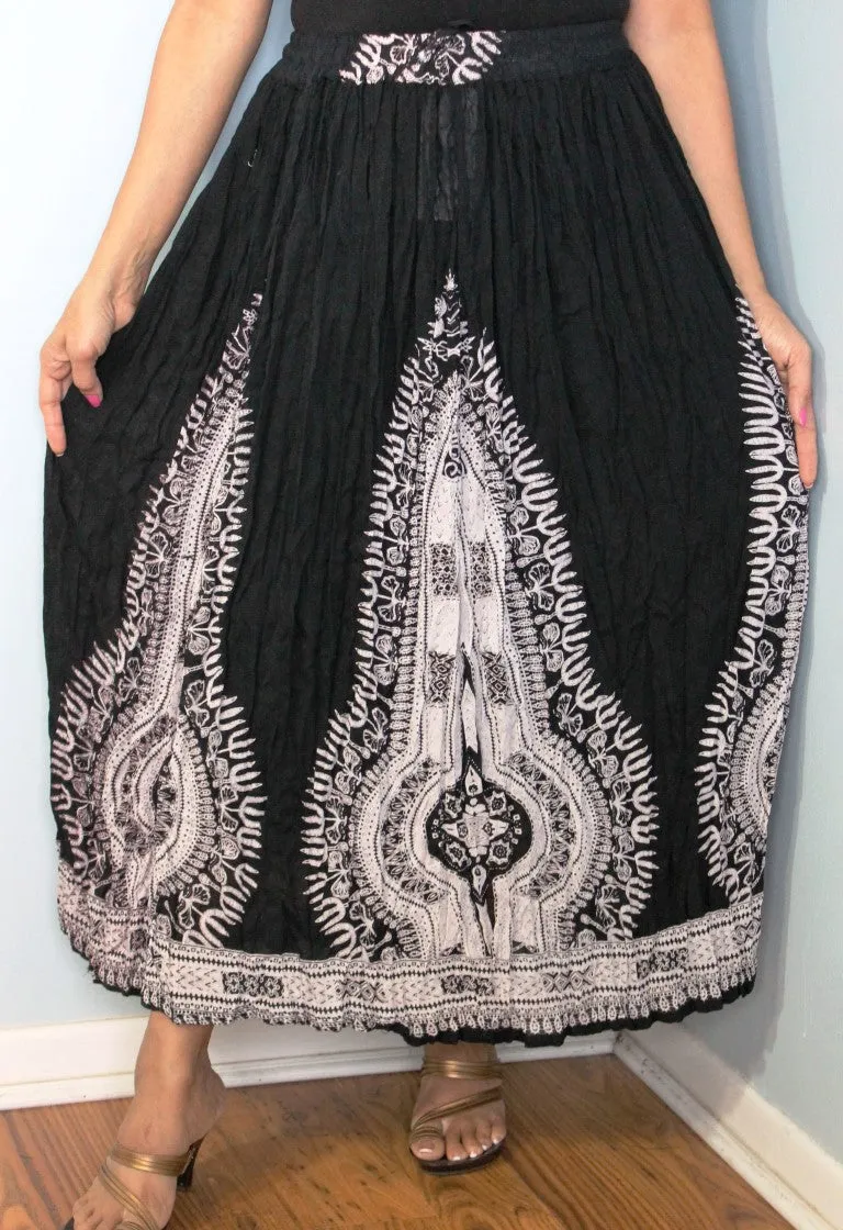 Broomstick Skirt ! Black and White Crinkle Rayon ! One Size, Fits Most ! Peasant Boho !!