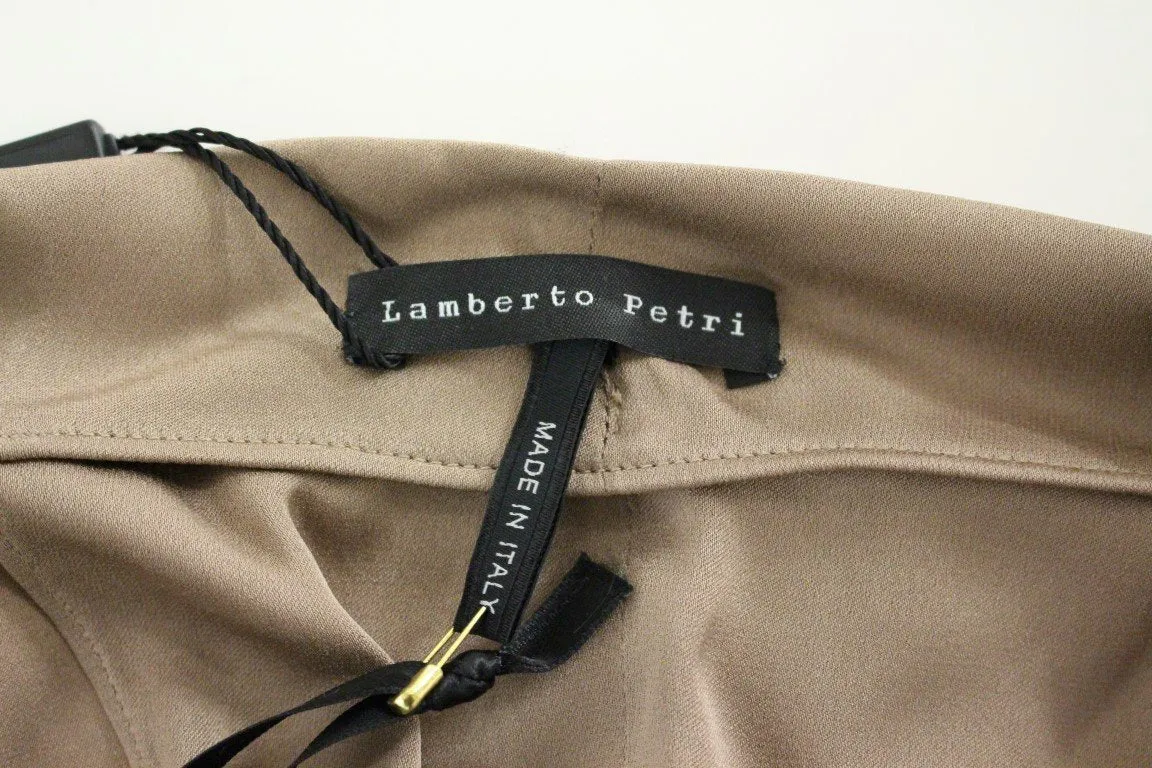 Brown Draped Silk Sheath Shift Cocktail Dress