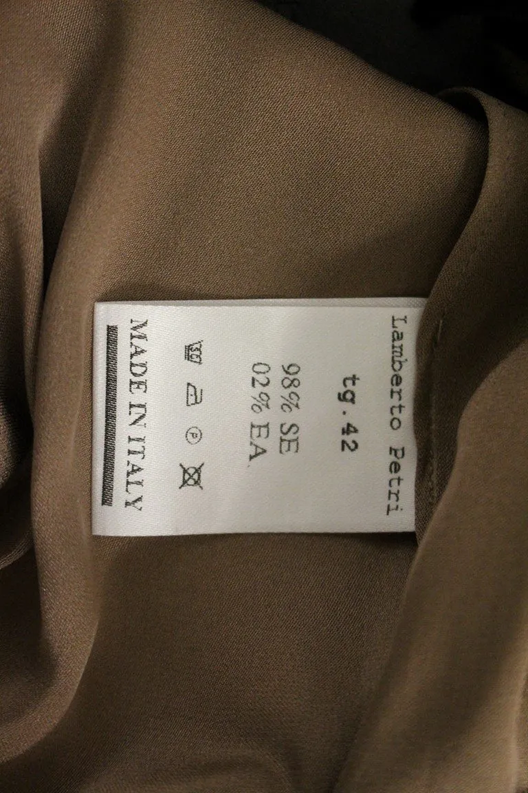 Brown Draped Silk Sheath Shift Cocktail Dress
