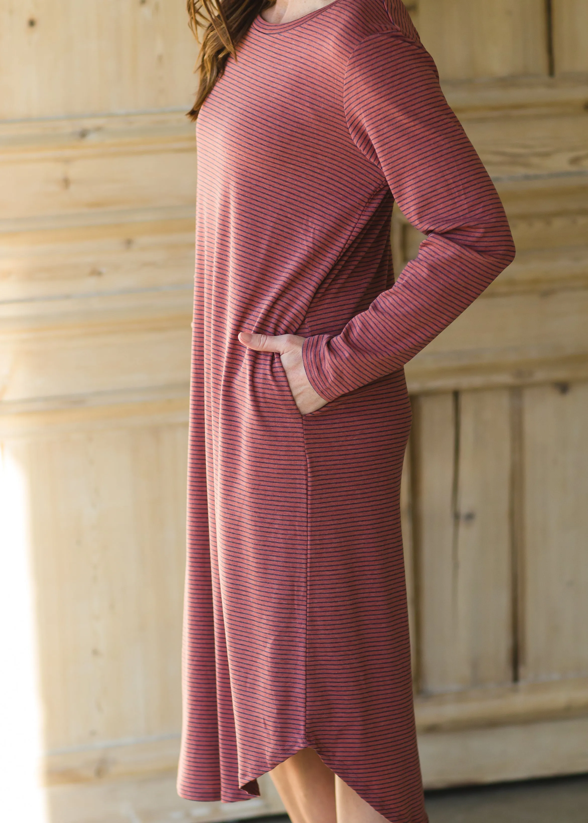 Burgundy Striped Long Sleeve Knit Dress - FINAL SALE