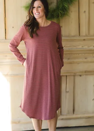 Burgundy Striped Long Sleeve Knit Dress - FINAL SALE