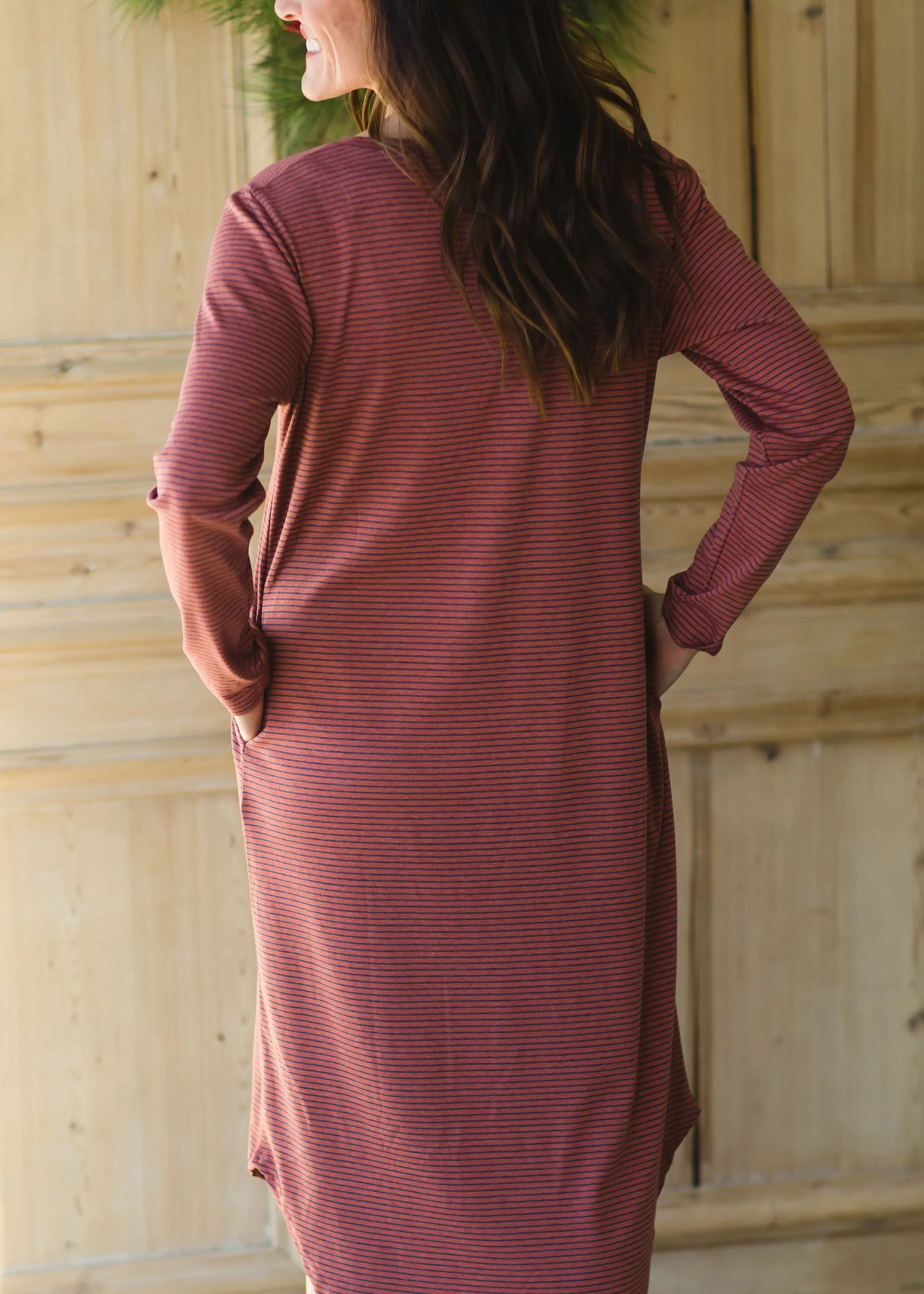 Burgundy Striped Long Sleeve Knit Dress - FINAL SALE