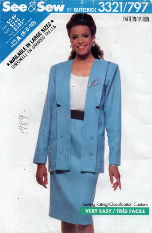 Butterick See & Sew 3321 Womens Retro Skirt Suit 1980s Vintage Sewing Pattern Size 6 - 10 UNCUT Factory Folds