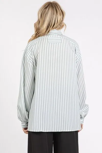 Button Down Sage Green Striped Long Sleeve Shirt
