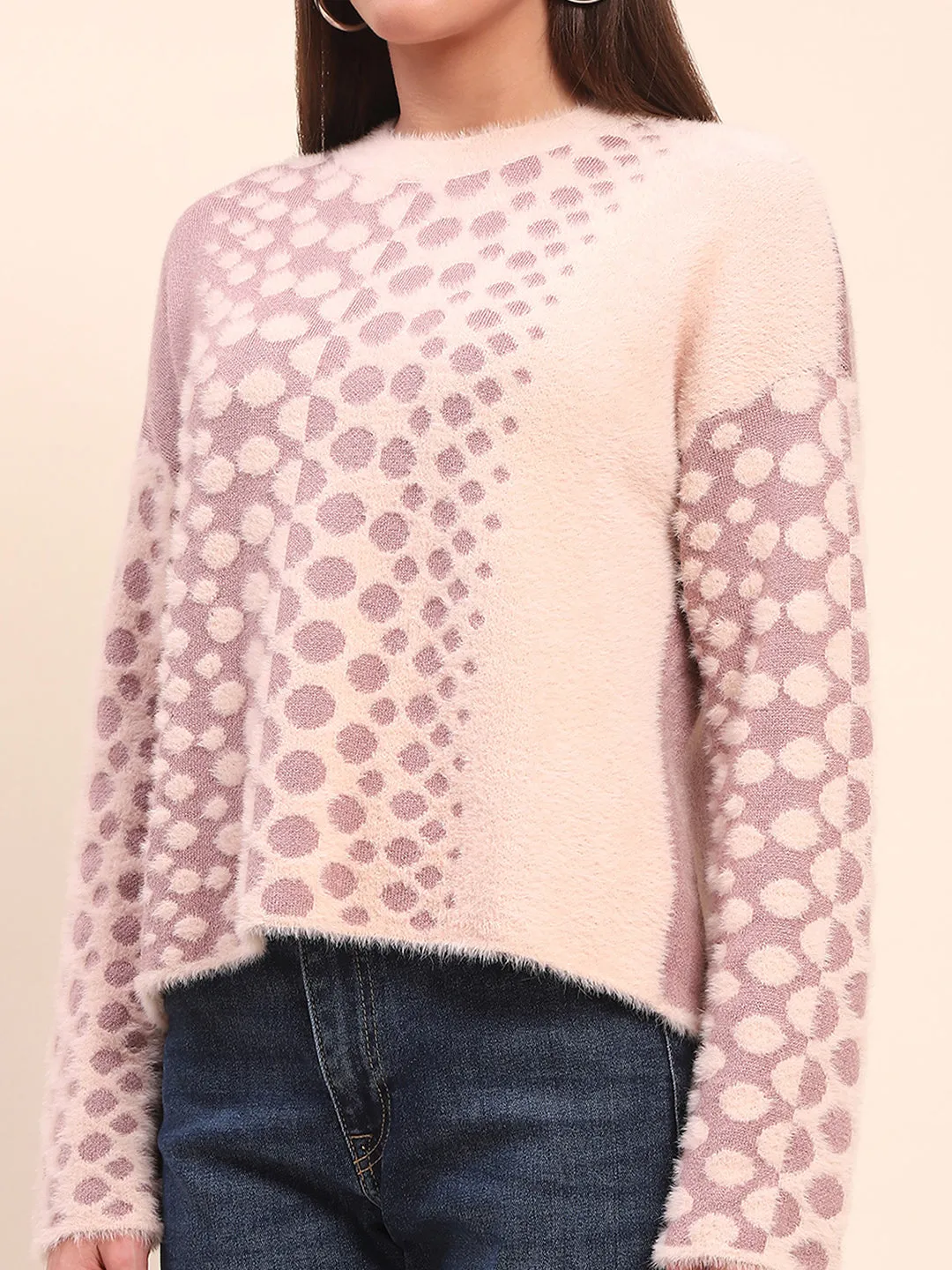 Camla Barcelona Nylon Blend Self Design Peach Sweater