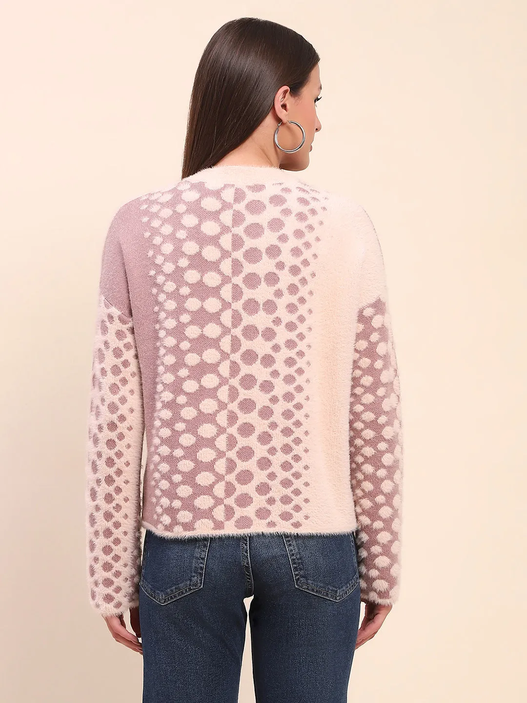 Camla Barcelona Nylon Blend Self Design Peach Sweater