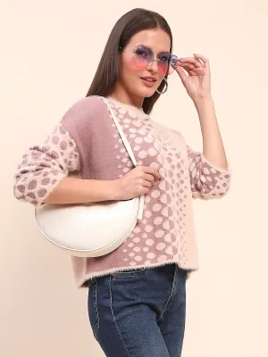 Camla Barcelona Nylon Blend Self Design Peach Sweater