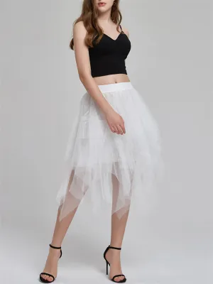 Chic Solid Elastic Waist Irregular Mesh Skirts For Women