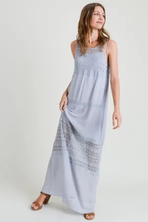 CHLOE LACE DETAILED BLUE/GREY MAXI DRESS