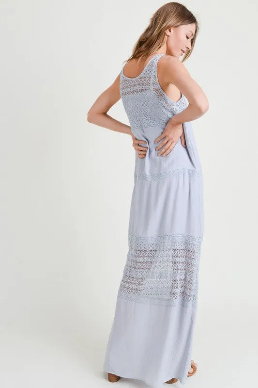 CHLOE LACE DETAILED BLUE/GREY MAXI DRESS