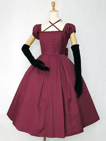 Classic Lolita OP Dress Cross Bow Pleated Lolita One Piece Dress