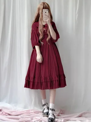 Classic Lolita OP Dress Ruffle Frill Pleated Cotton Pink Lolita One Piece Dress