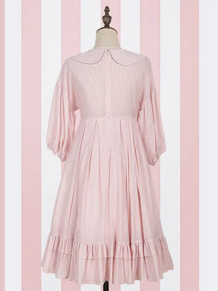 Classic Lolita OP Dress Ruffle Frill Pleated Cotton Pink Lolita One Piece Dress