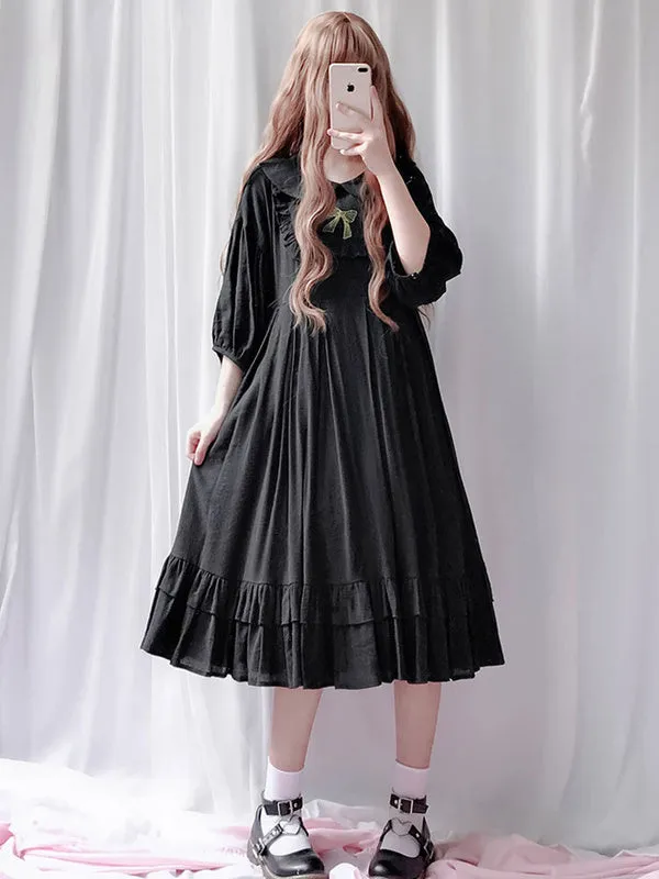 Classic Lolita OP Dress Ruffle Frill Pleated Cotton Pink Lolita One Piece Dress