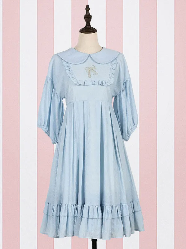 Classic Lolita OP Dress Ruffle Frill Pleated Cotton Pink Lolita One Piece Dress