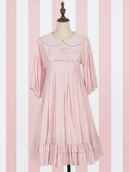 Classic Lolita OP Dress Ruffle Frill Pleated Cotton Pink Lolita One Piece Dress