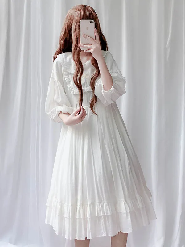 Classic Lolita OP Dress Ruffle Frill Pleated Cotton Pink Lolita One Piece Dress