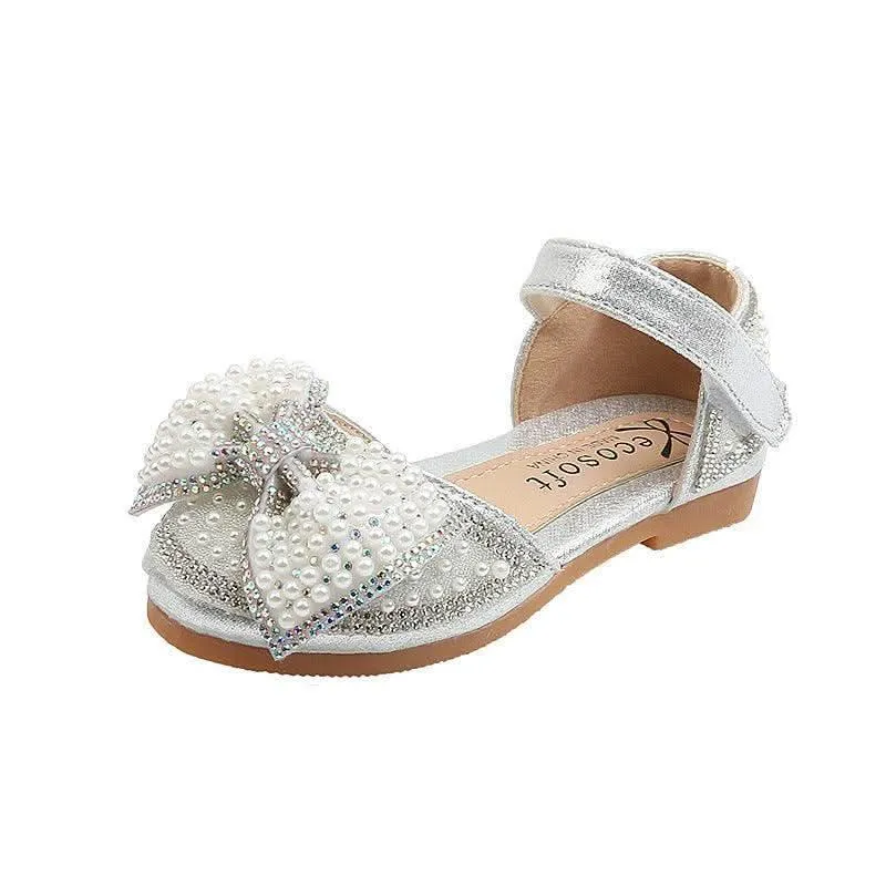 Classic Pearl Bow Design for Little Girls Elegant Beaded Adorable Girl's Shoes Shiny and Comfortable All-Match Shoes for Girls