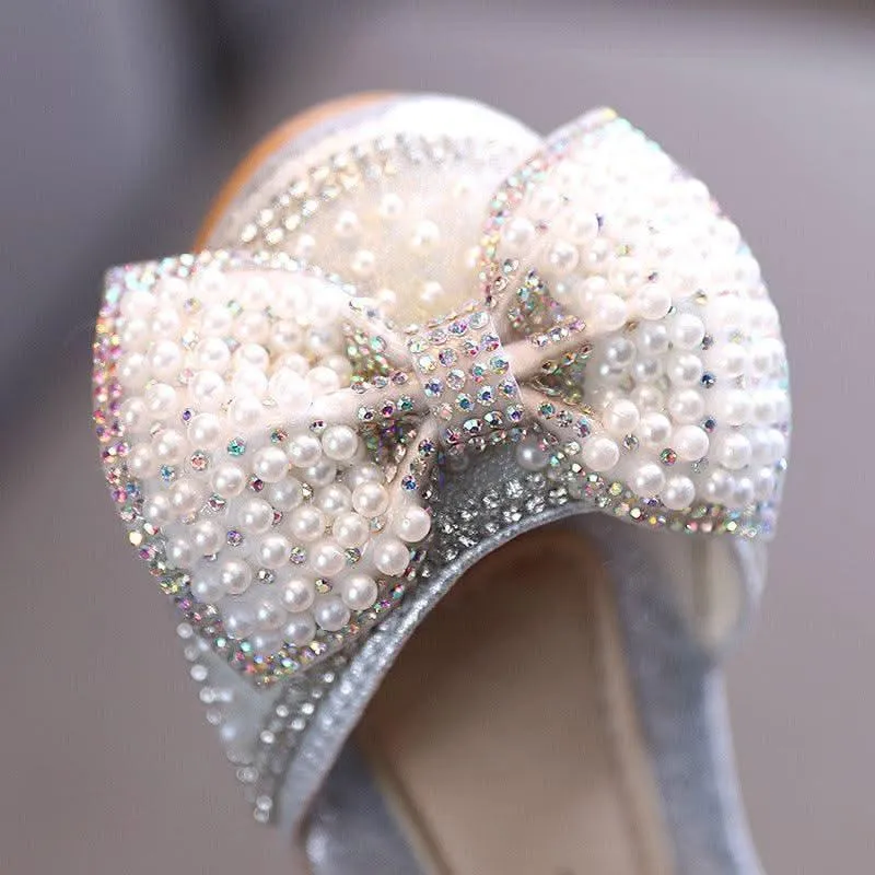 Classic Pearl Bow Design for Little Girls Elegant Beaded Adorable Girl's Shoes Shiny and Comfortable All-Match Shoes for Girls