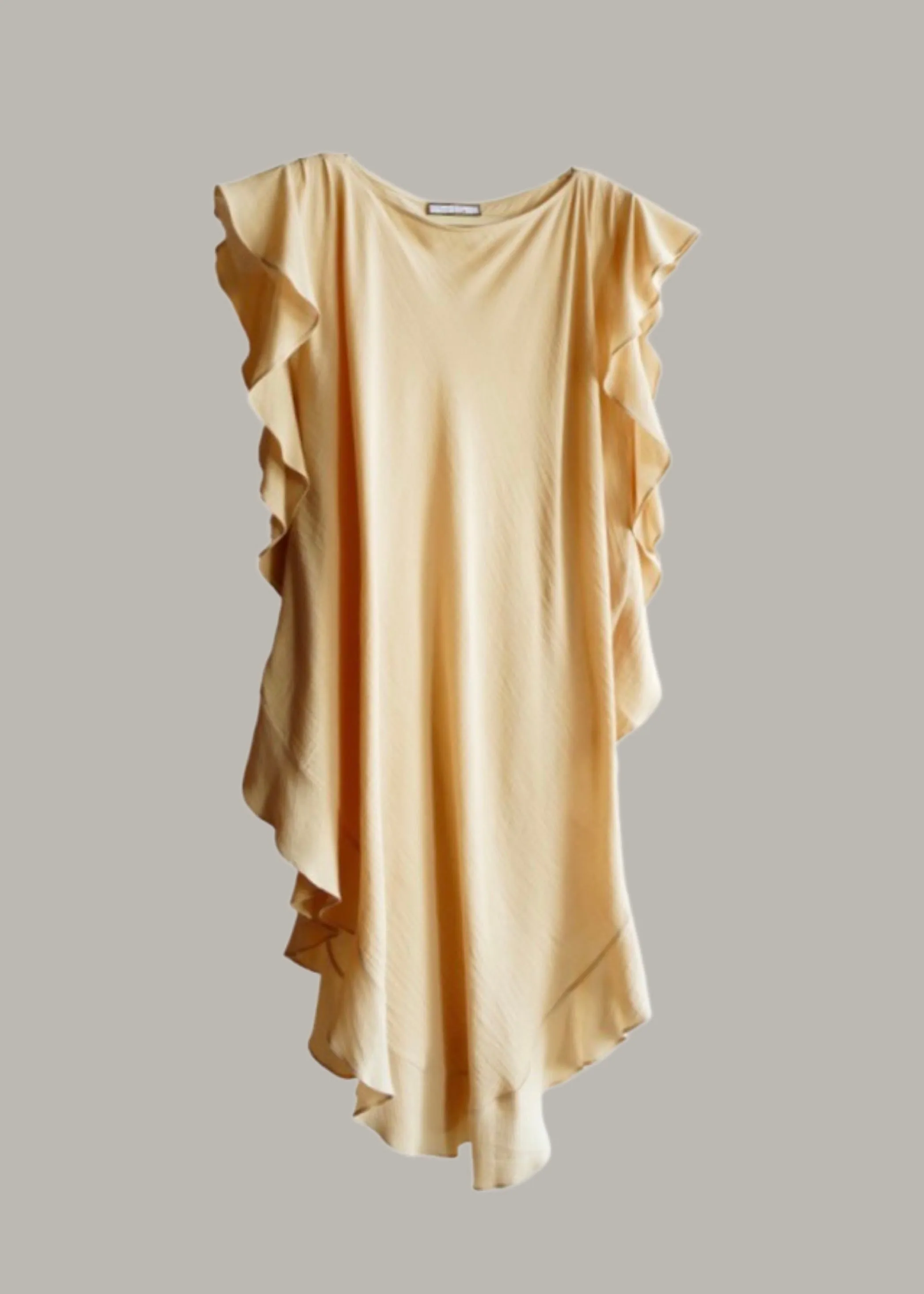 Convertible Ruffle Kaftan with Quilted Obi Belt Cotton Gauze Ecru {Made to Order}