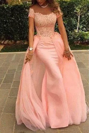 Coral Prom Dresses Mermaid Lace Long Evening Gowns