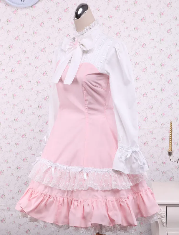 Cotton Pink And White Lace Classic Lolita Dress