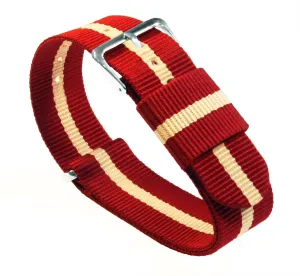 Crimson Red And Linen White NATO® style Nylon Watch Band (18mm, 20mm, 22mm, 24mm SALE)