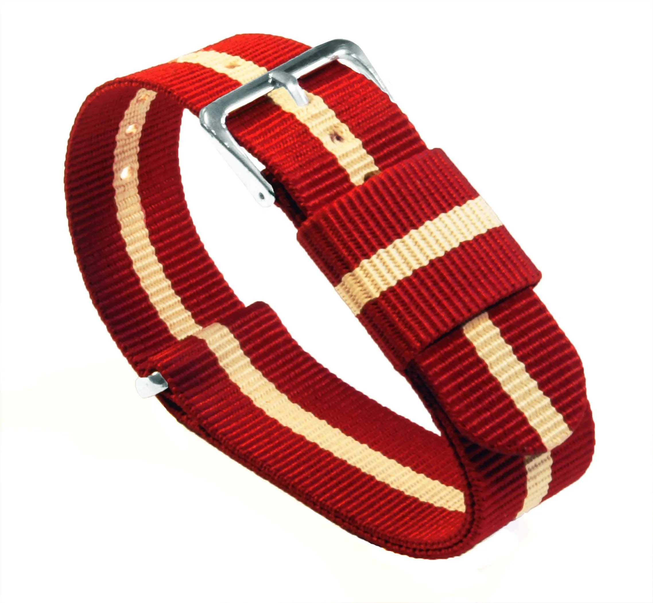 Crimson Red And Linen White NATO® style Nylon Watch Band (18mm, 20mm, 22mm, 24mm SALE)
