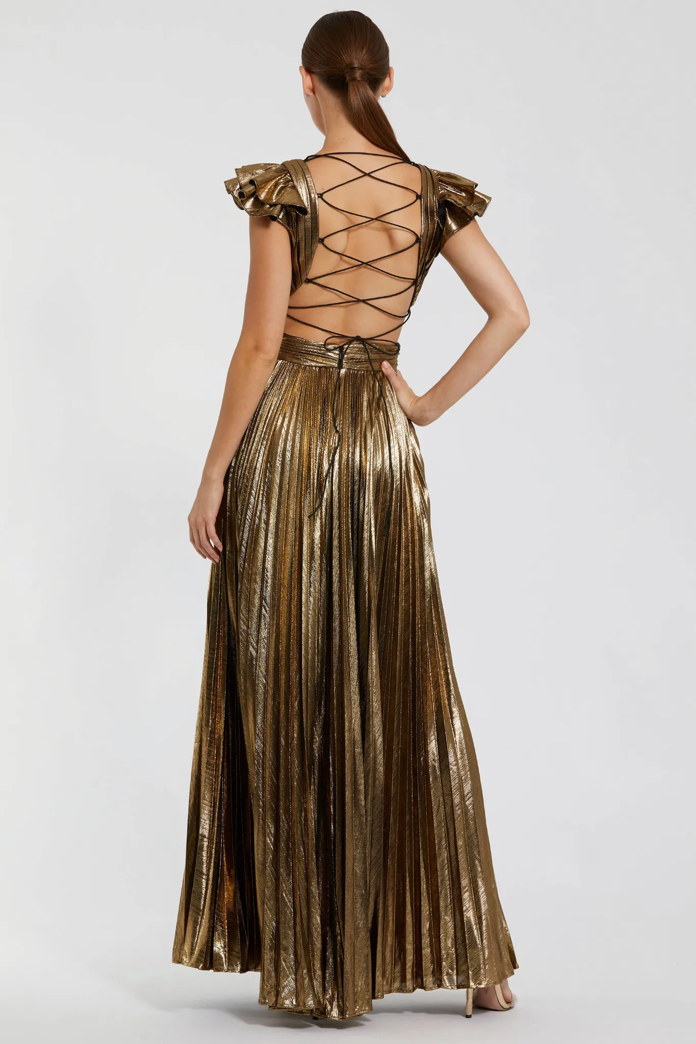 Cyrus Pleated Gown in Gold by Mac Duggal - RENTAL