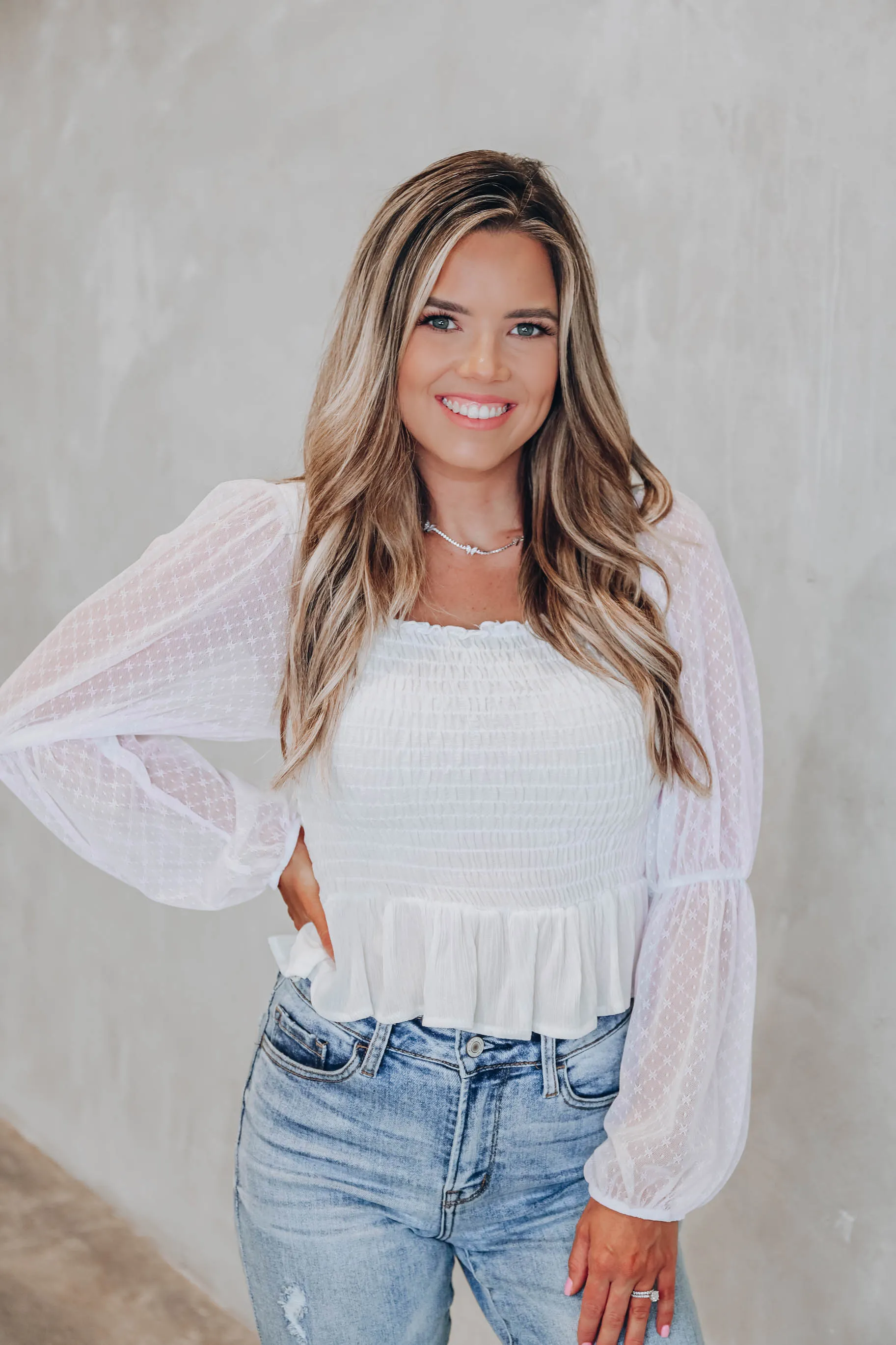 Daisy Mesh Sleeve Peplum Blouse