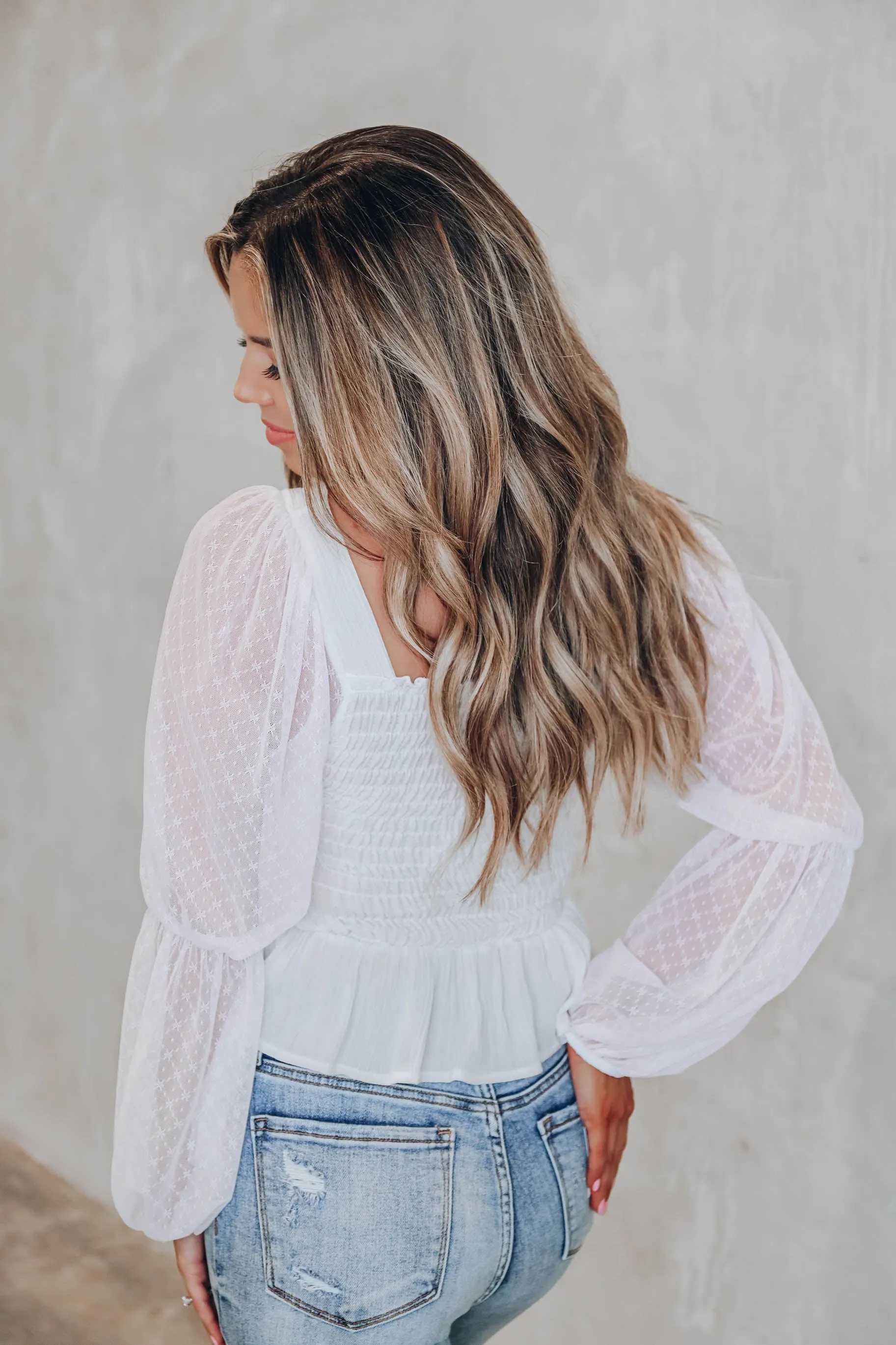 Daisy Mesh Sleeve Peplum Blouse