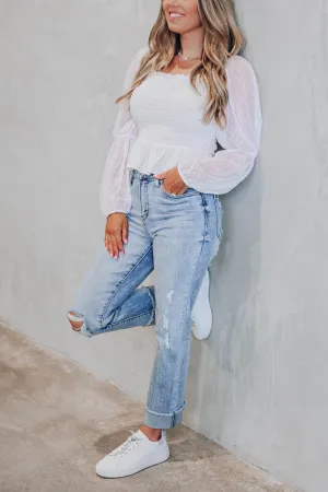 Daisy Mesh Sleeve Peplum Blouse