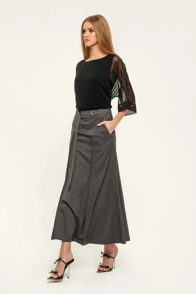 Dark grey Day or Office Maxi Paneled Skirt with Pockets
