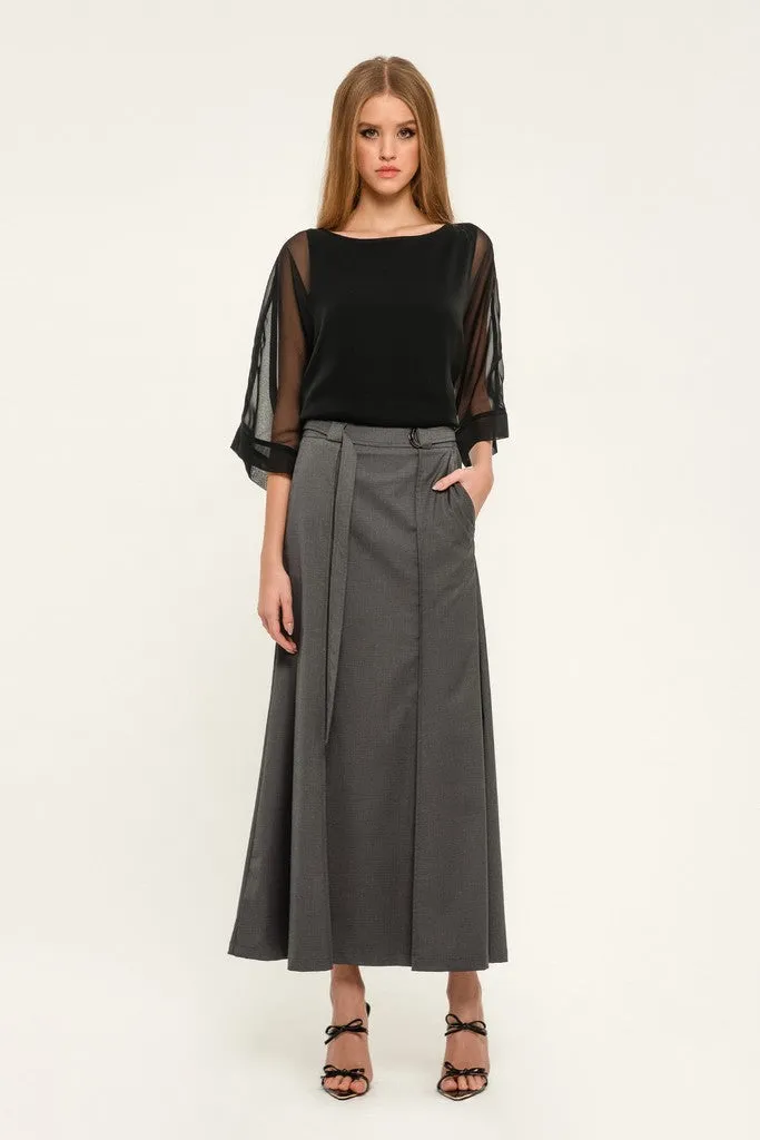 Dark grey Day or Office Maxi Paneled Skirt with Pockets