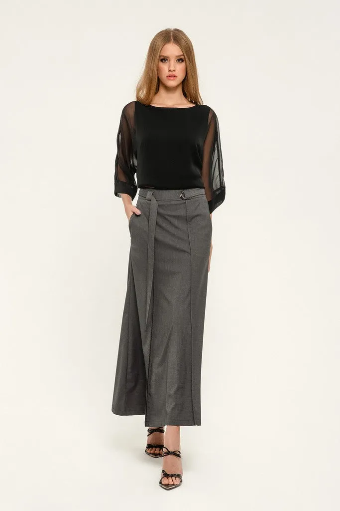 Dark grey Day or Office Maxi Paneled Skirt with Pockets